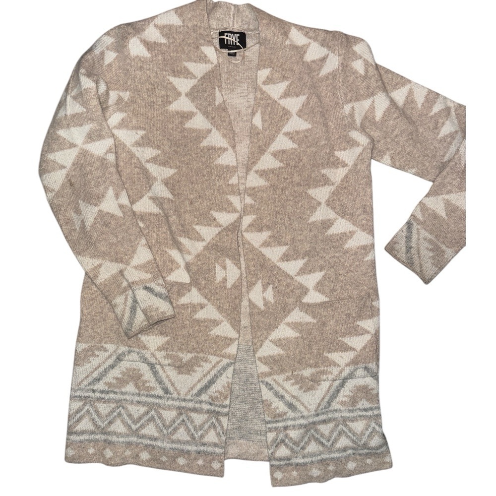 Frye Beige and White Geometric Cardigan Like New Women-Small